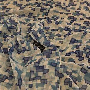 Cejon Chic Blues and White silk Geometric Scarf 21”x 22” square.